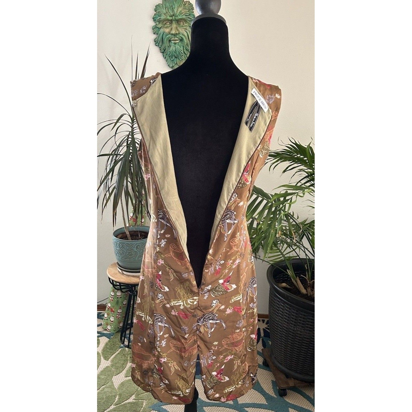 Frock Shop Silk Blend Midi Dress Brown Fairycore Woodland Print Sleeveless Sizem — image 4 of 8